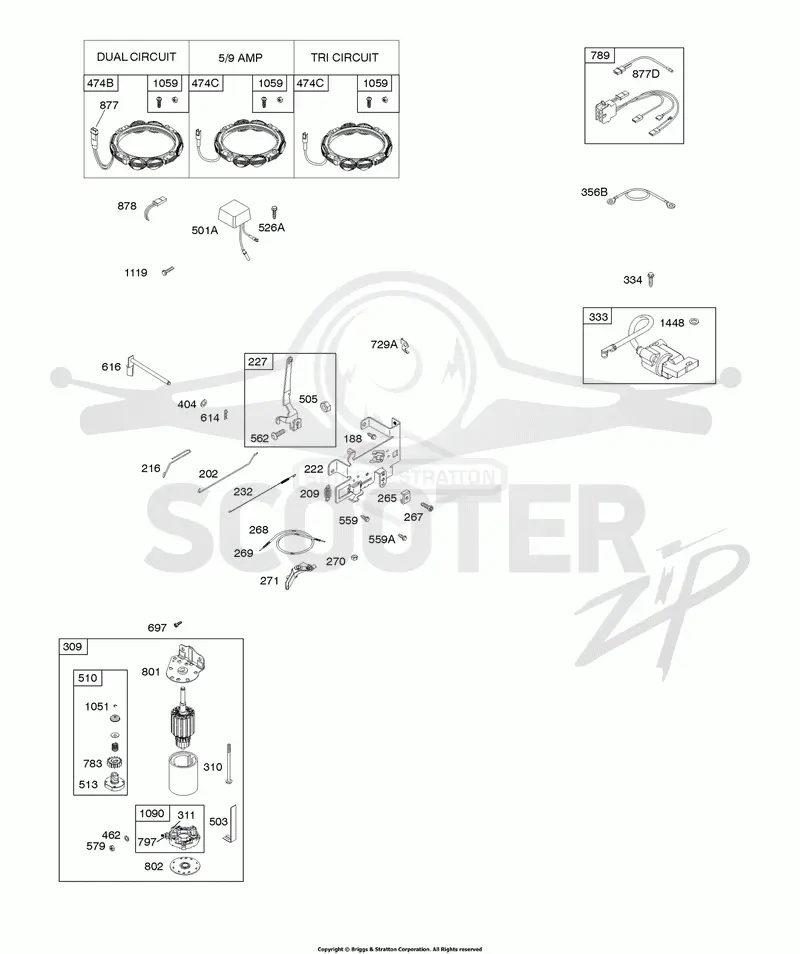 Alternator, Controls, Electric Starter, Governor Spring, Ignition