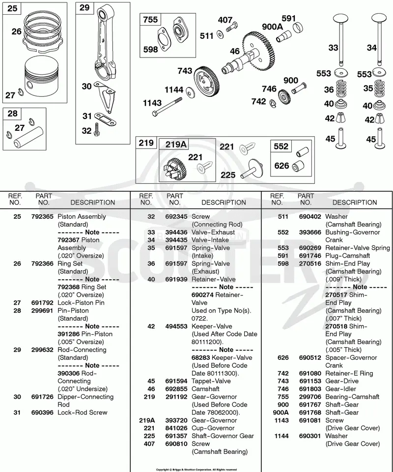Piston, Rings, Connecting Rod, Camshaft, Valves