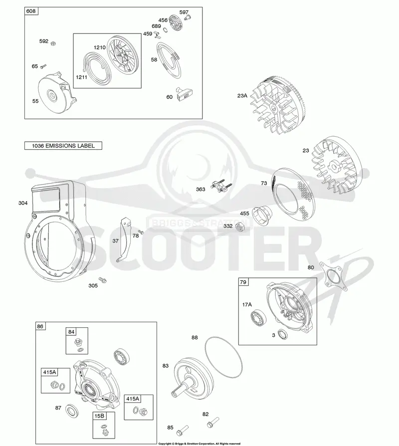 Blower Housing/Shrouds, Flywheel, Gear Reduction, Rewind Starter