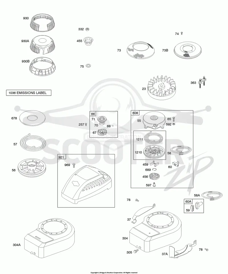 Blower Housing/Shrouds, Flywheel, Rewind Starter