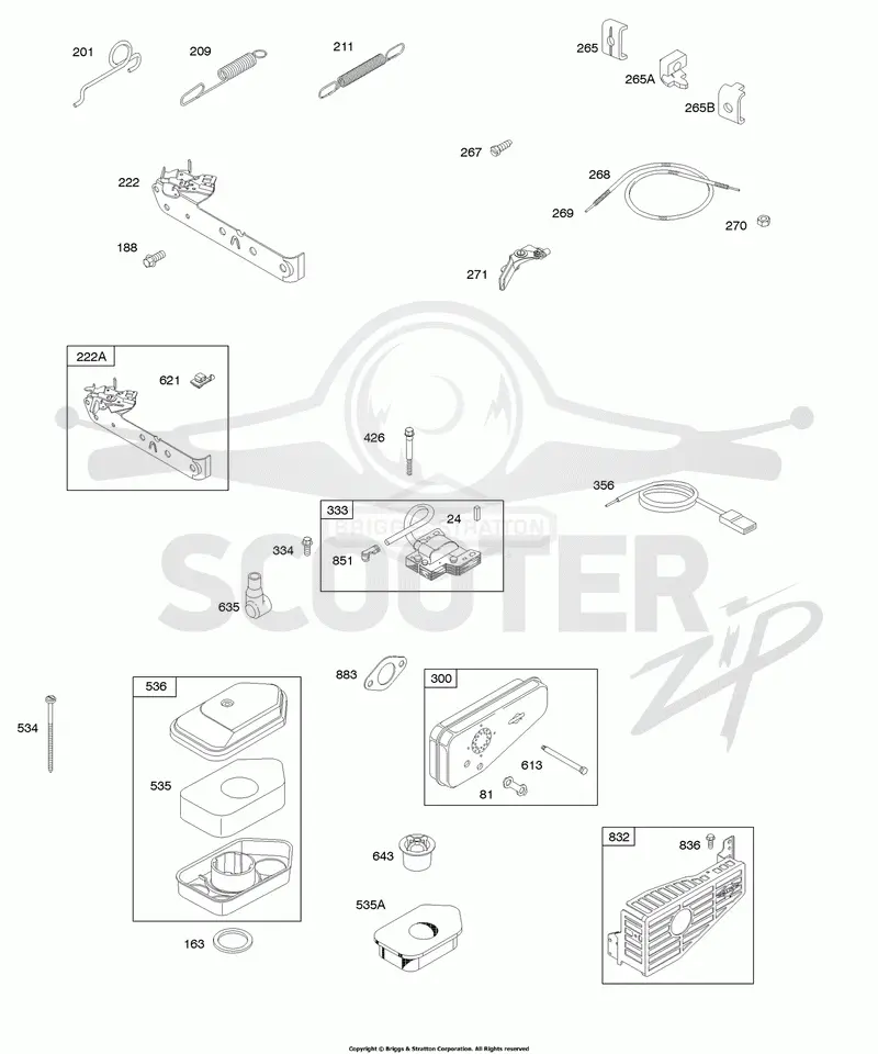 Air Cleaner, Controls, Exhaust System, Governor Spring, Ignition
