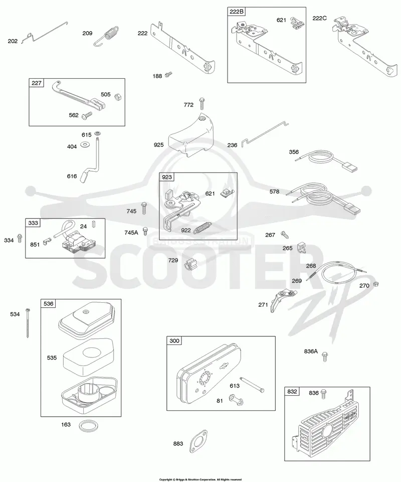 Air Cleaner, Brake, Controls, Exhaust System, Governor Spring, Ignition