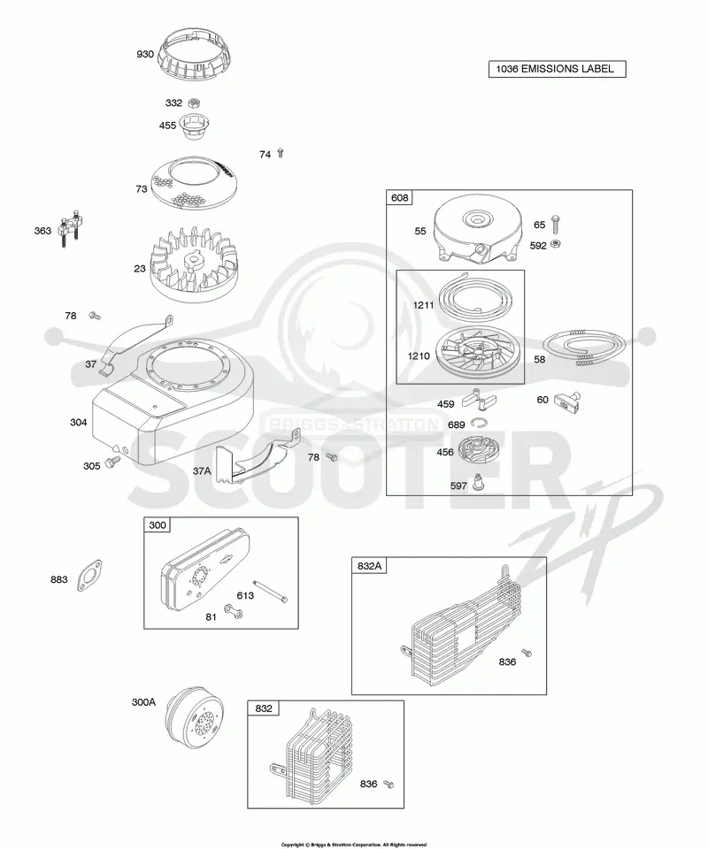 Blower Housing/Shrouds, Exhaust System, Flywheel, Rewind Starter
