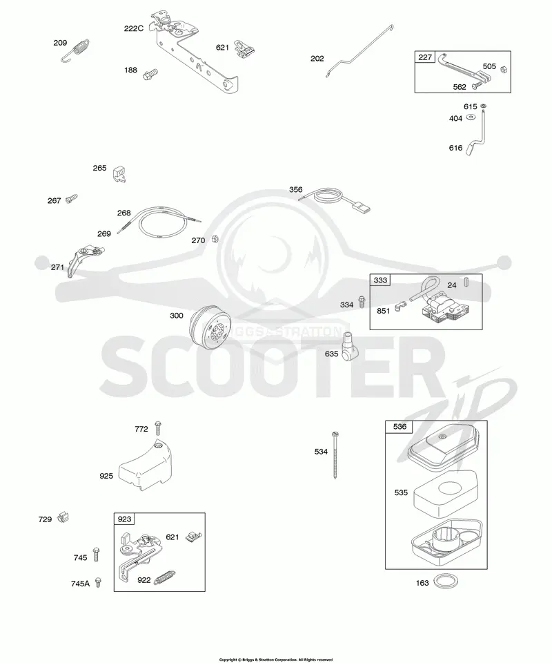 Air Cleaner, Brake, Controls, Exhaust System, Governor Spring, Ignition