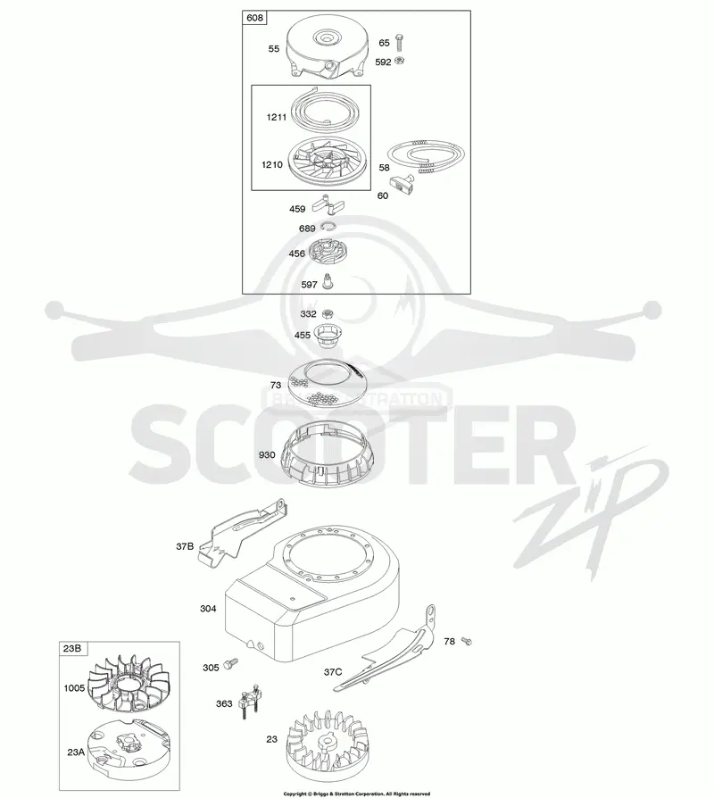 Blower Housing/Shrouds, Flywheel, Rewind Starter
