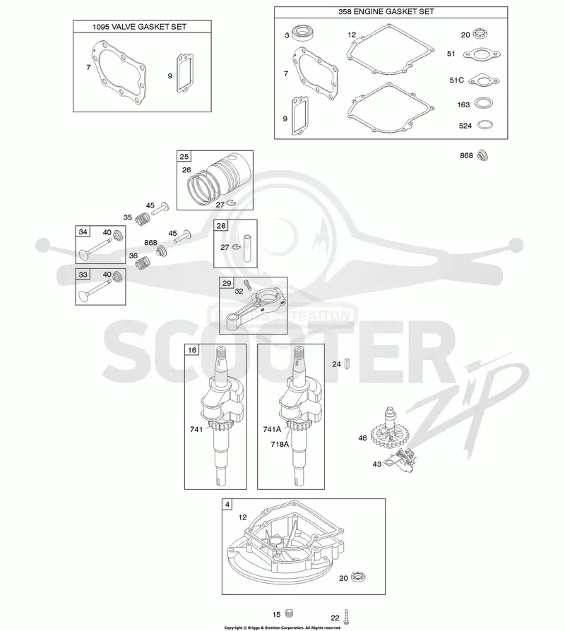 Camshaft, Crankcase Cover/Sump, Crankshaft, Gasket Set - Engine, Gasket Set - Valve, Piston/Rings/Connecting Rod