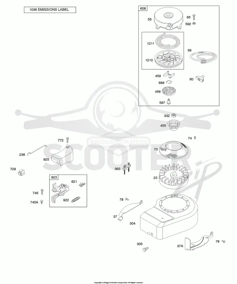 Blower Housing/Shrouds, Brake, Flywheel, Rewind Starter