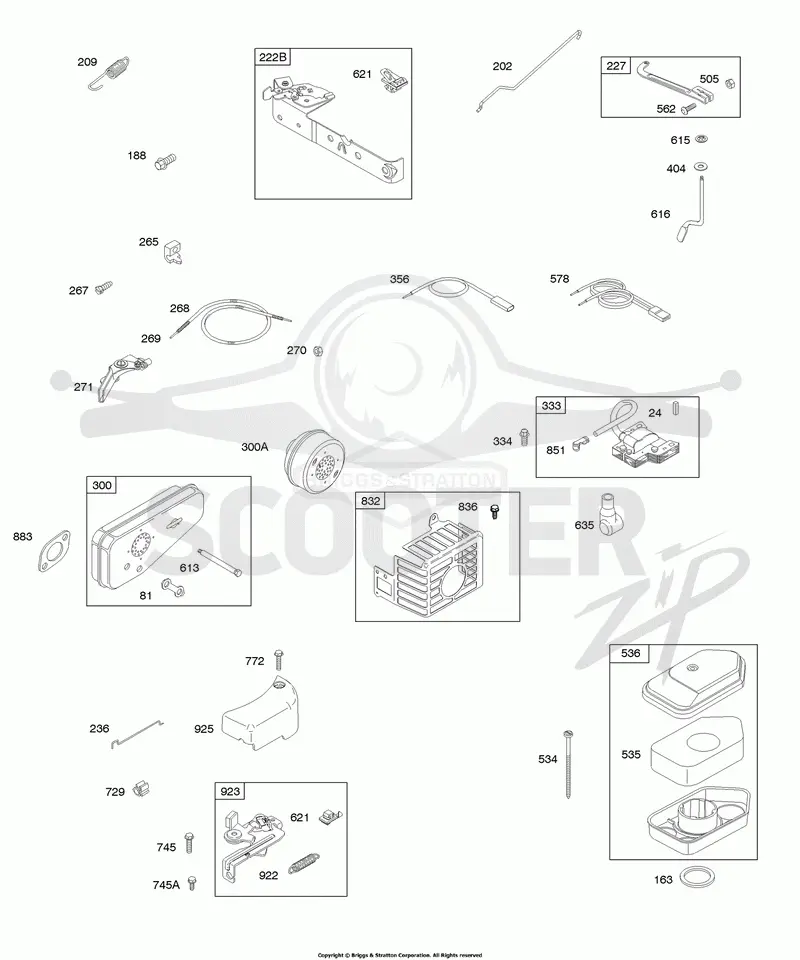 Air Cleaner, Brake, Controls, Exhaust System, Governor Spring, Ignition