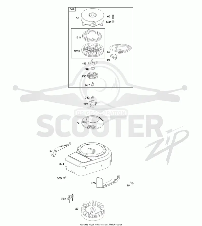 Blower Housing/Shrouds, Flywheel, Rewind Starter