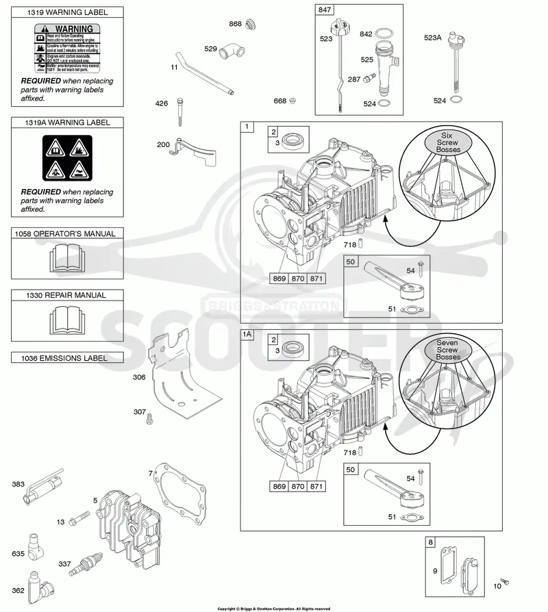 Cylinder, Cylinder Head, Lubrication, Operators Manual, Warning Label