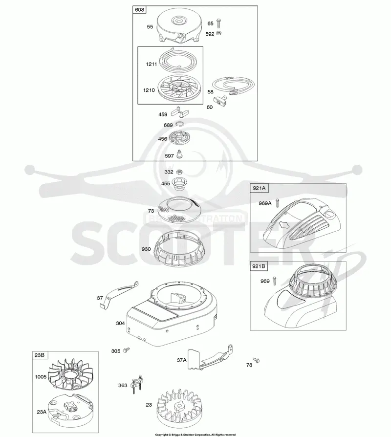 Blower Housing/Shrouds, Flywheel, Rewind Starter