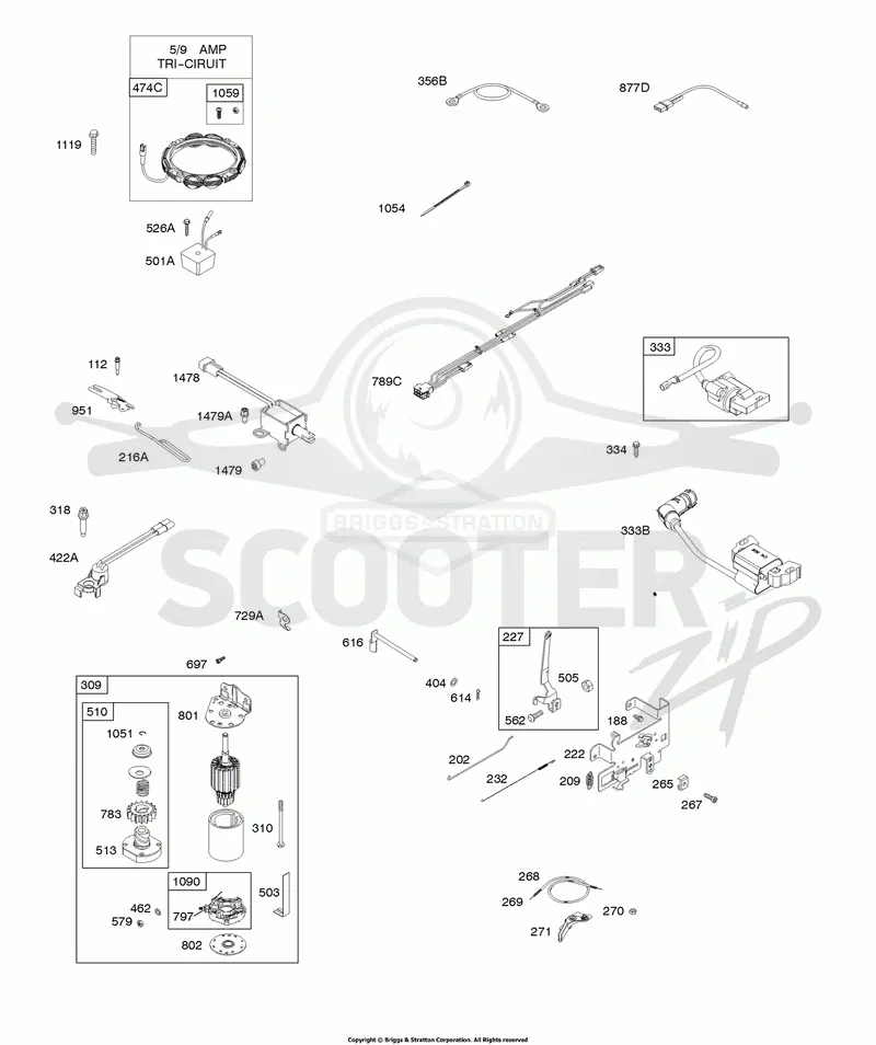CONTROLS, ALTERNATOR, WIRE ASSY, ELECTRIC STARTER, GOVERNOR SPRING, IGNITION, Ready Start System