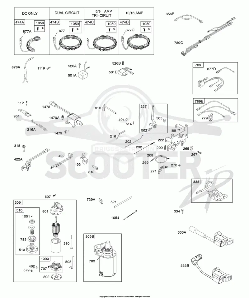 CONTROLS, ALTERNATOR, WIRE ASSY, ELECTRIC STARTER, GOVERNOR SPRING, IGNITION, Ready Start System