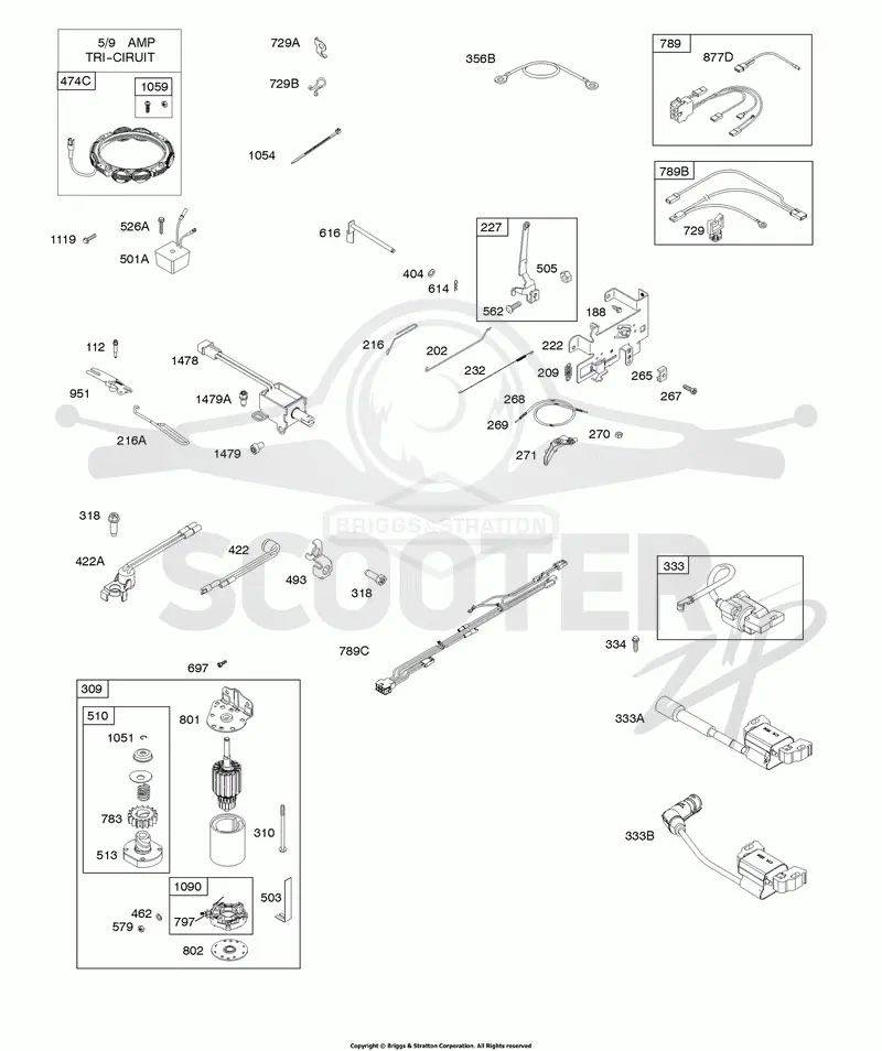 CONTROLS, ALTERNATOR, WIRE ASSY, ELECTRIC STARTER, GOVERNOR SPRING, IGNITION, Ready Start Sysem