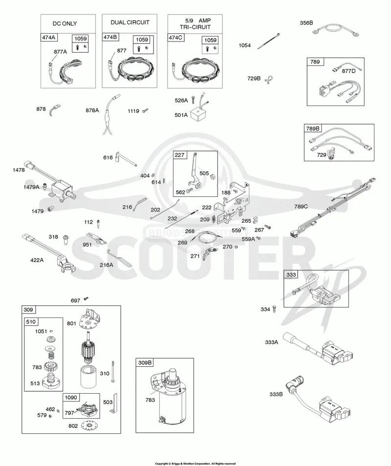 CONTROLS, ALTERNATOR, WIRE ASSY, ELECTRIC STARTER, GOVERNOR SPRING, IGNITION