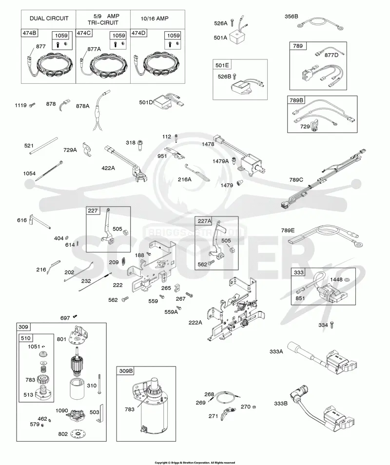 CONTROLS, ALTERNATOR, WIRE ASSY, ELECTRIC STARTER, GOVERNOR SPRING, IGNITION