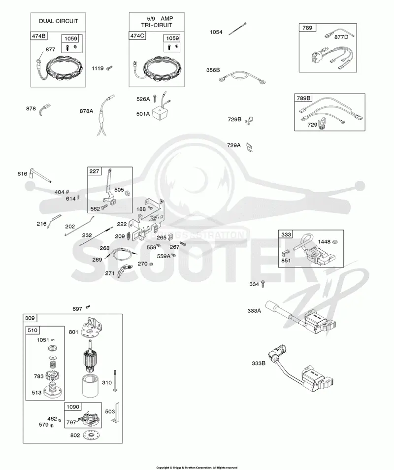 CONTROLS, ALTERNATOR, WIRE ASSY, ELECTRIC STARTER, GOVERNOR SPRING, IGNITION