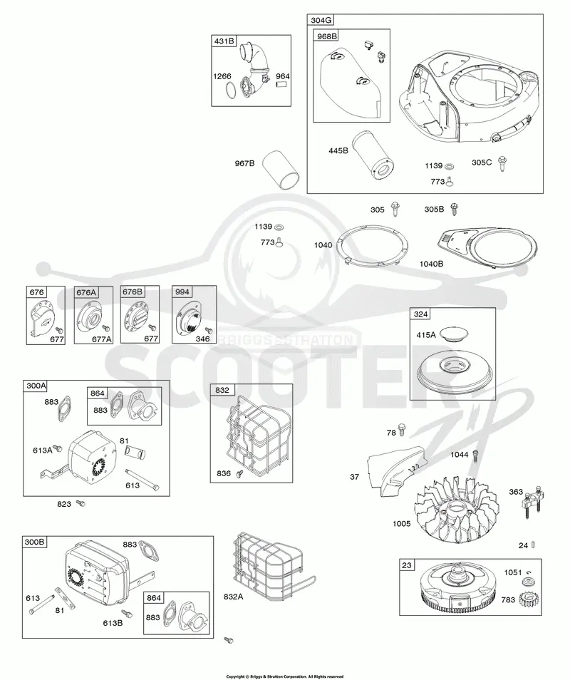 AIR CLEANER, BLOWER HOUSING, EXHAUST SYSTEM, FLYWHEEL
