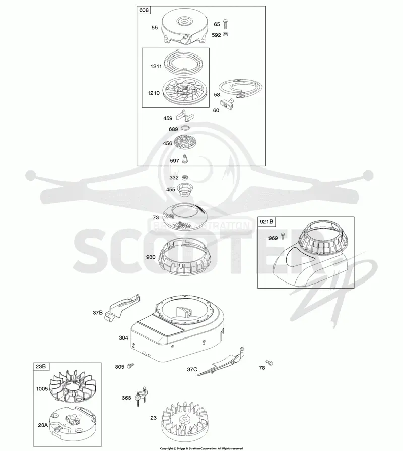 Blower Housing/Shrouds, Flywheel, Rewind Starter