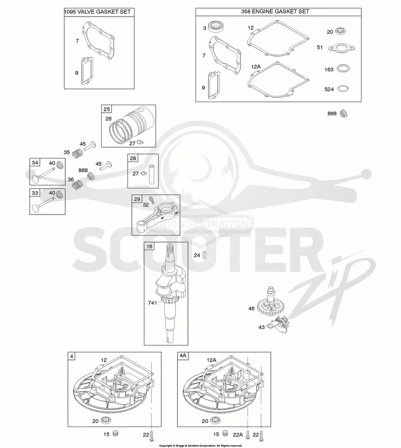 Camshaft, Crankcase Cover/Sump, Crankshaft, Gasket Set - Engine, Gasket Set - Valve, Piston/Rings/Connecting Rod