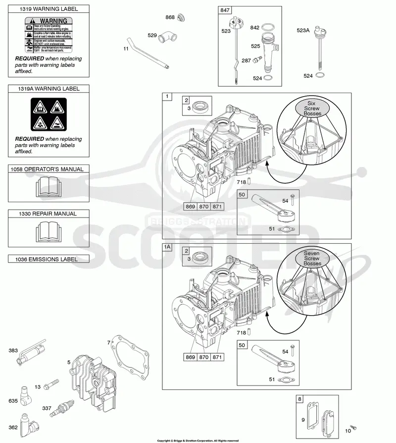 Cylinder, Cylinder Head, Lubrication, Operators Manual, Warning Label