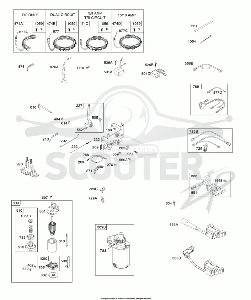 CONTROLS, ALTERNATOR, WIRE ASSY, ELECTRIC STARTER, GOVERNOR SPRING, IGNITION