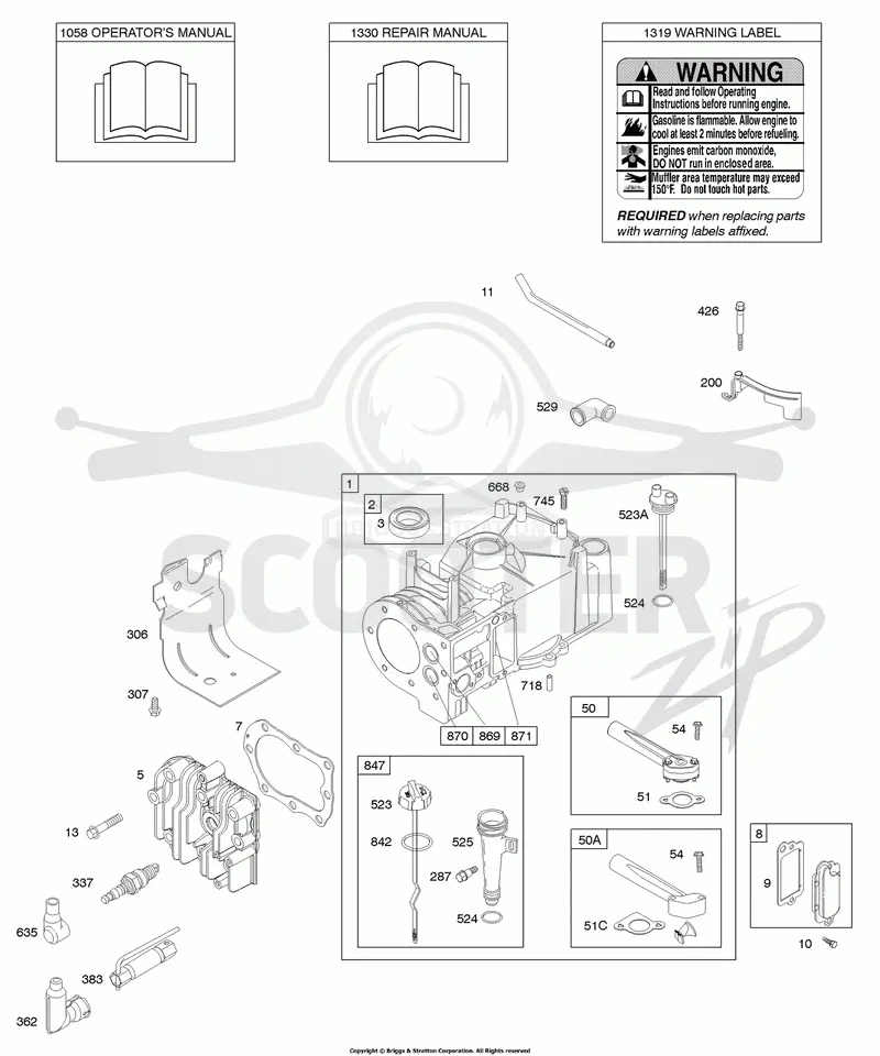 Cylinder, Cylinder Head, Lubrication, Operators Manual, Warning Label