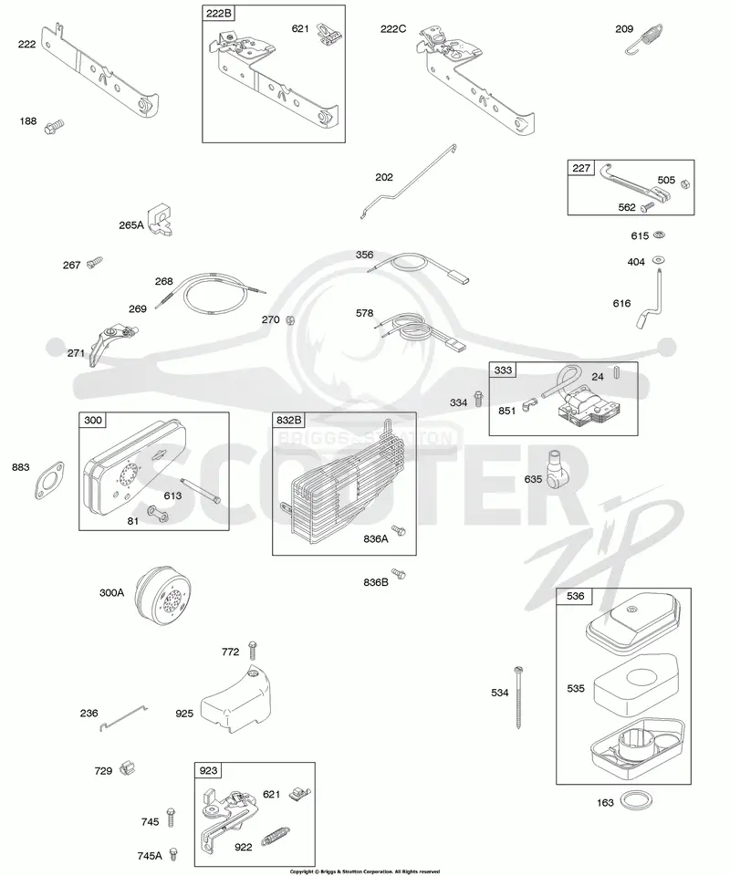 Air Cleaner, Brake, Controls, Exhaust System, Governor Spring, Ignition