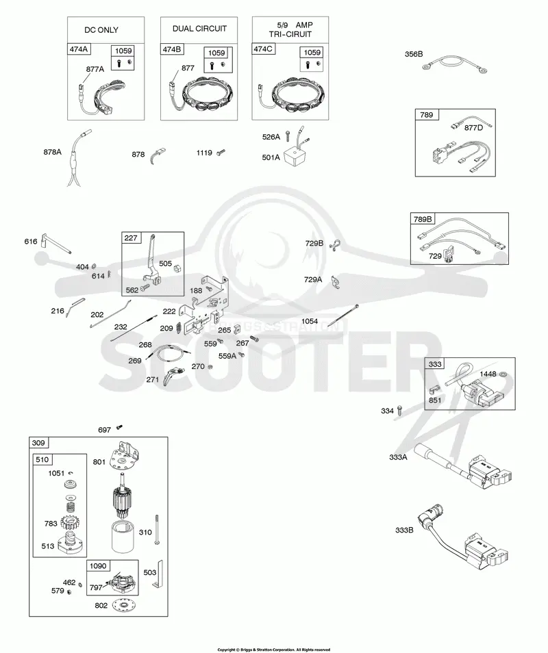 CONTROLS, ALTERNATOR, WIRE ASSY, ELECTRIC STARTER, GOVERNOR SPRING, IGNITION