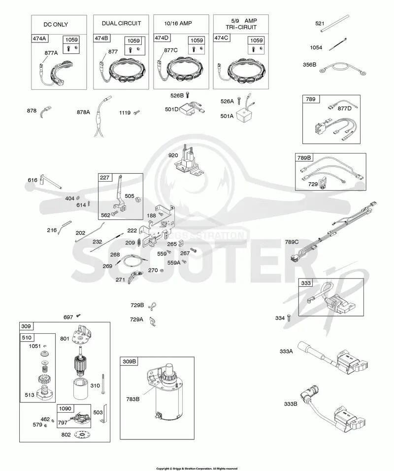 Alternator, Controls, Wire Assembly, Electric Starter, Governor Spring, Ignition, Ready Start