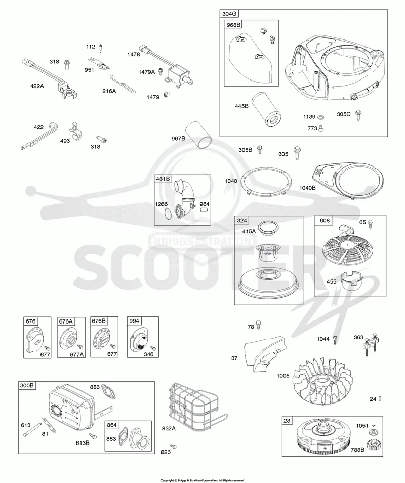Air Cleaner, Blower Housing, Exhaust System, Flywheel, Ready Start