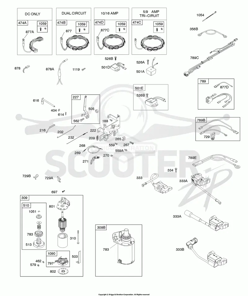 CONTROLS, ALTERNATOR, WIRE ASSY, ELECTRIC STARTER, GOVERNOR SPRING, IGNITION, READY START