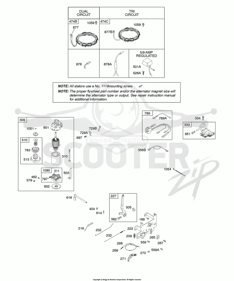 Alternator, Controls, Electric Starter, Governor Spring, Ignition