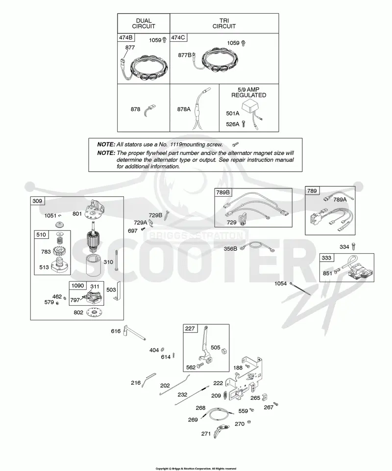 Alternator, Controls, Electric Starter, Governor Spring, Ignition