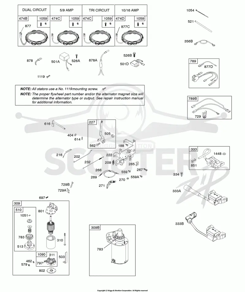 Alternator, Controls, Electric Starter, Governor Spring, Ignition
