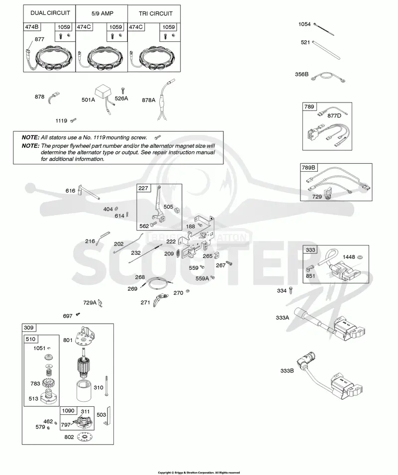 Alternator, Controls, Electric Starter, Governor Spring, Ignition