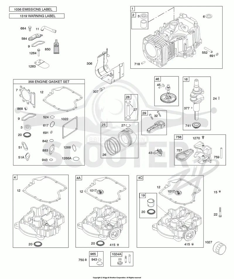 Camshaft, Crankshaft, Cylinder, Engine Sump, Gasket Set-Engine, Lubrication, Operators Manual, Piston, Rings, Connecting Rod, Warning Label