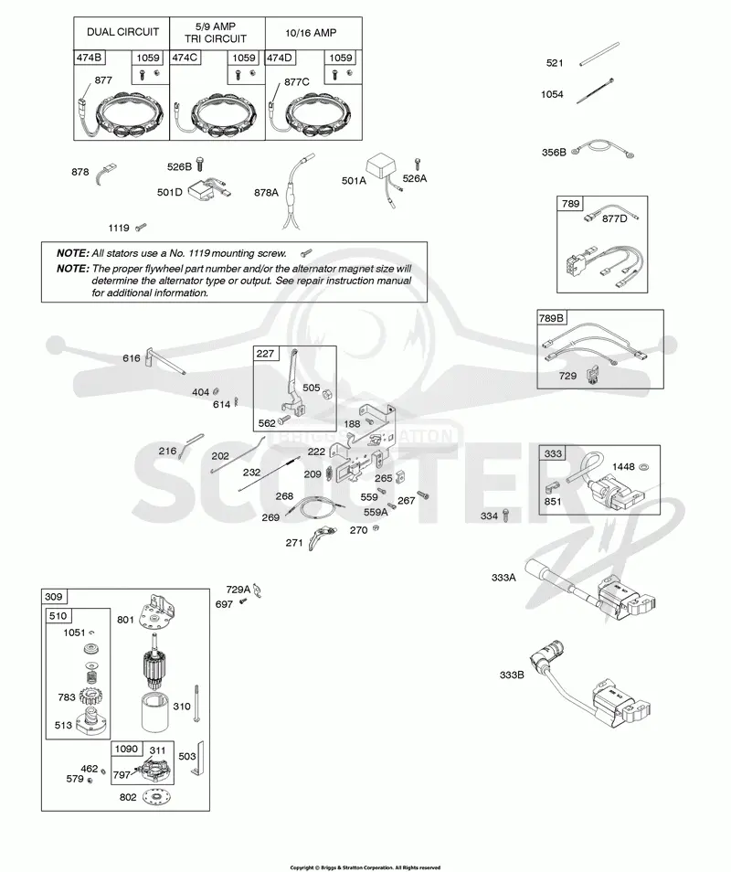 Alternator, Controls, Electric Starter, Governor Spring, Ignition