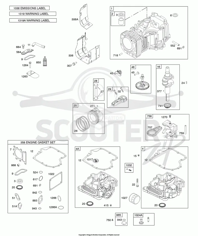Camshaft, Crankshaft, Cylinder, Engine Sump, Gasket Set-Engine, Lubrication, Piston, Rings, and Connecting Rod, Warning Label