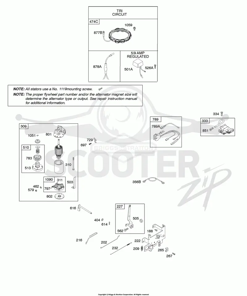 Alternator, Controls, Electric Starter, Governor Spring, Ignition