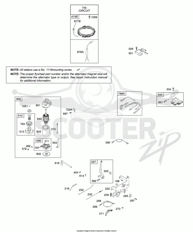 Alternator, Controls, Electric Starter, Governor Spring, Ignition
