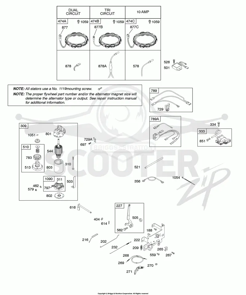 Alternator, Controls, Electric Starter, Governor Spring, Ignition