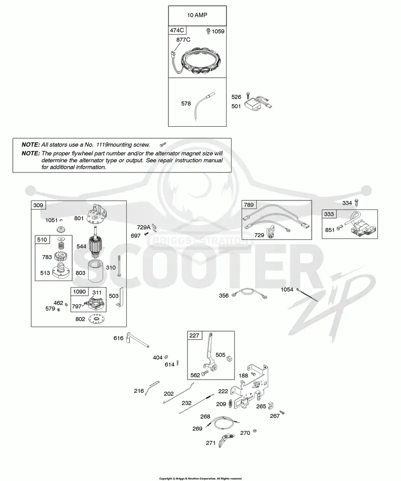 ALTERNATOR, CONTROLS, ELECTRIC STARTER, GOVERNOR SPRING, IGNITION