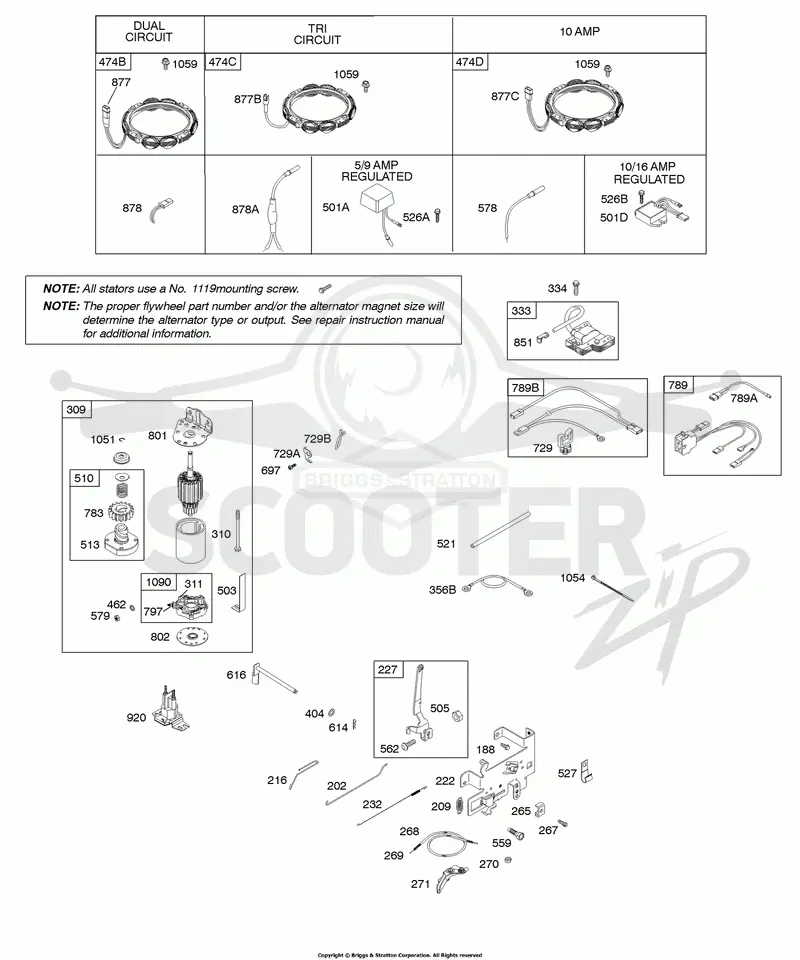 Alternator, Controls, Electric Starter, Governor Spring, Ignition