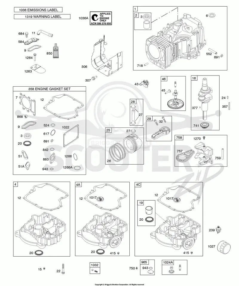 Camshaft, Crankshaft, Cylinder, Engine Sump, Gasket Set - Engine, Lubrication, Piston, Rings, Connecting Rod, Warning Label