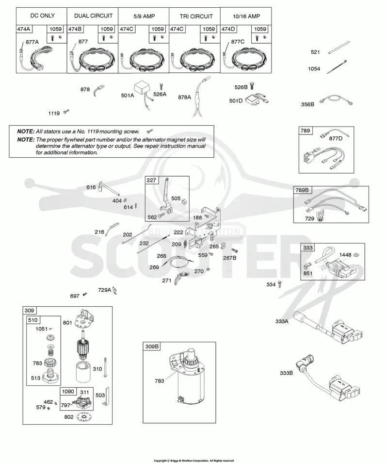 Alternator, Controls, Electric Starter, Governor Spring, Ignition