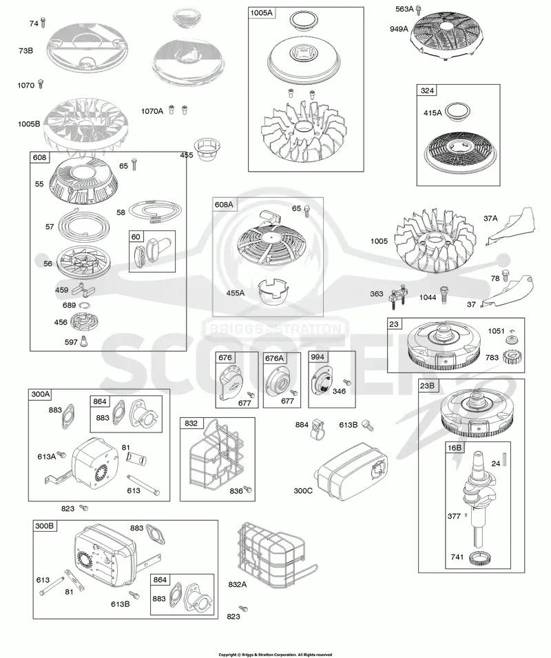 Exhaust System, Flywheel, Rewind Starter