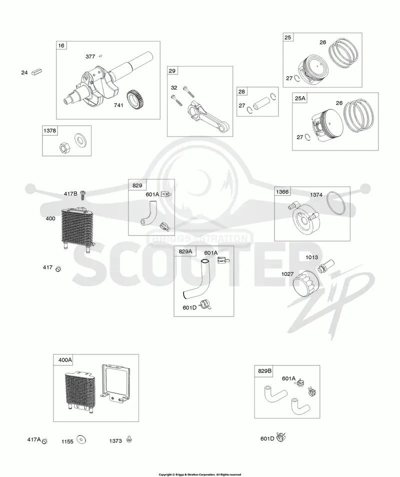 Crankshaft, Piston/Rings/Connecting Rod, Oil Cooler