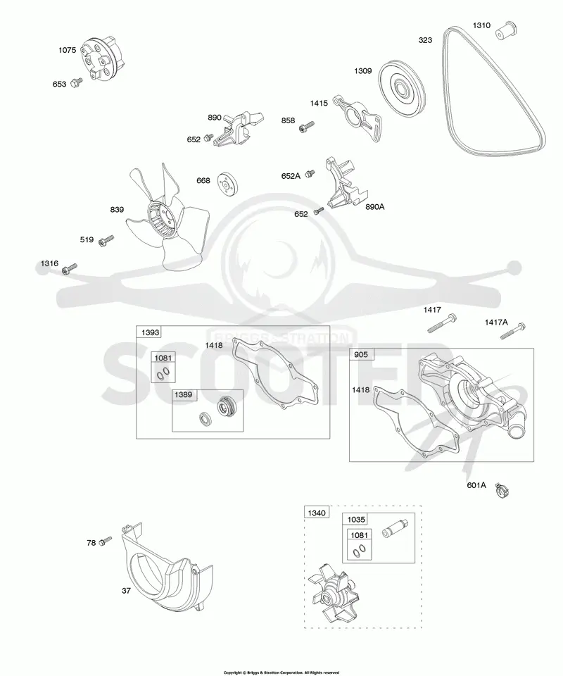 Radiator Fan, Vee Belt, Water Pump Case
