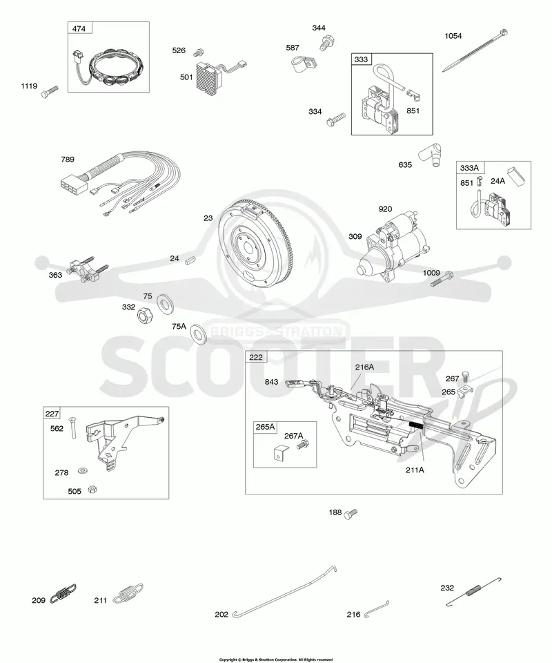 Alternator, Igntion, Flywheel, Starter Motor, Controls, Springs